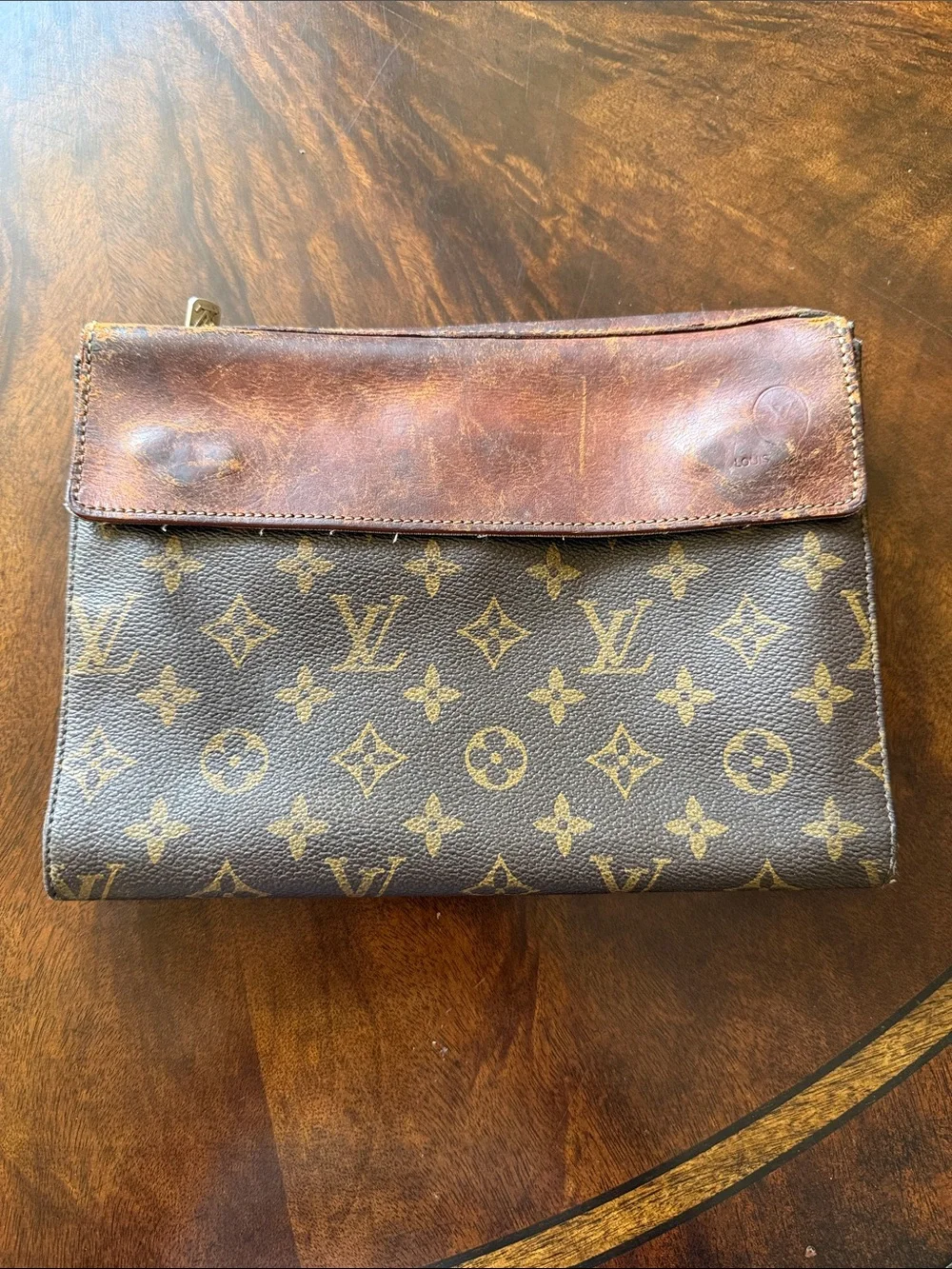 Louis Vuitton Monogram Wallet Clutch Brown Vintage Leather Interior